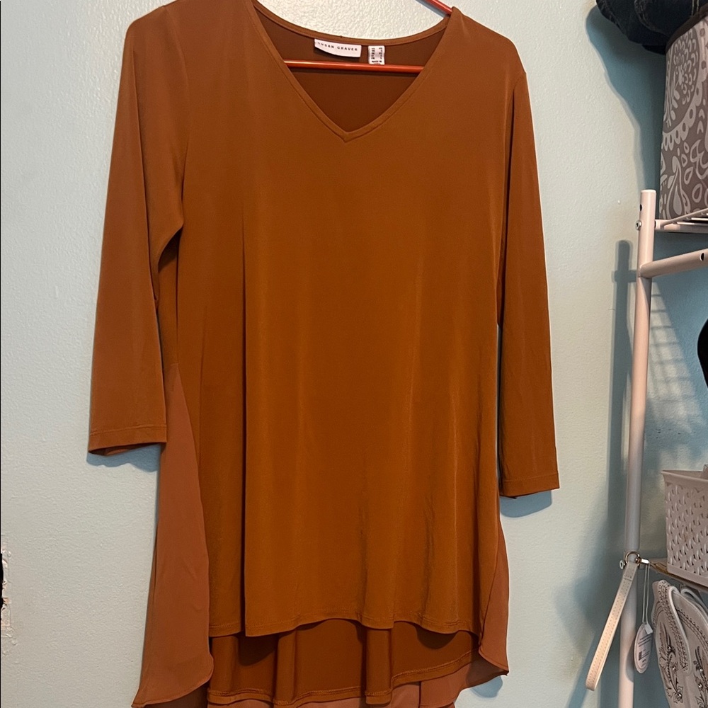 Susan Graver Rust V-Neck Tunic